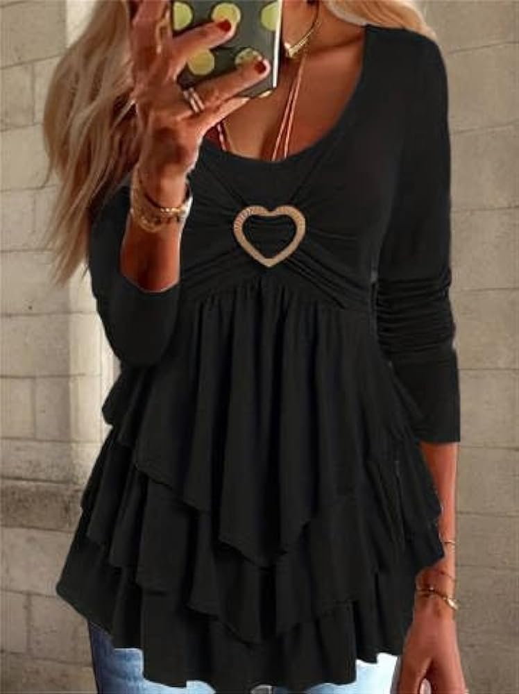 トップス Asymmetry Ruffled Long T-shirt Womens Asymmetrical Ruffle Tunic Tops Plus Size Tiered Knot